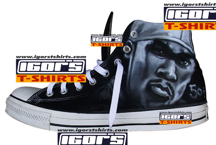 50 cent airbrushing on Chuck Taylor all star shoe
