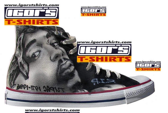 Keywords: Custom airbrushed Converse Chuck Taylor all star shoes with Tupac 